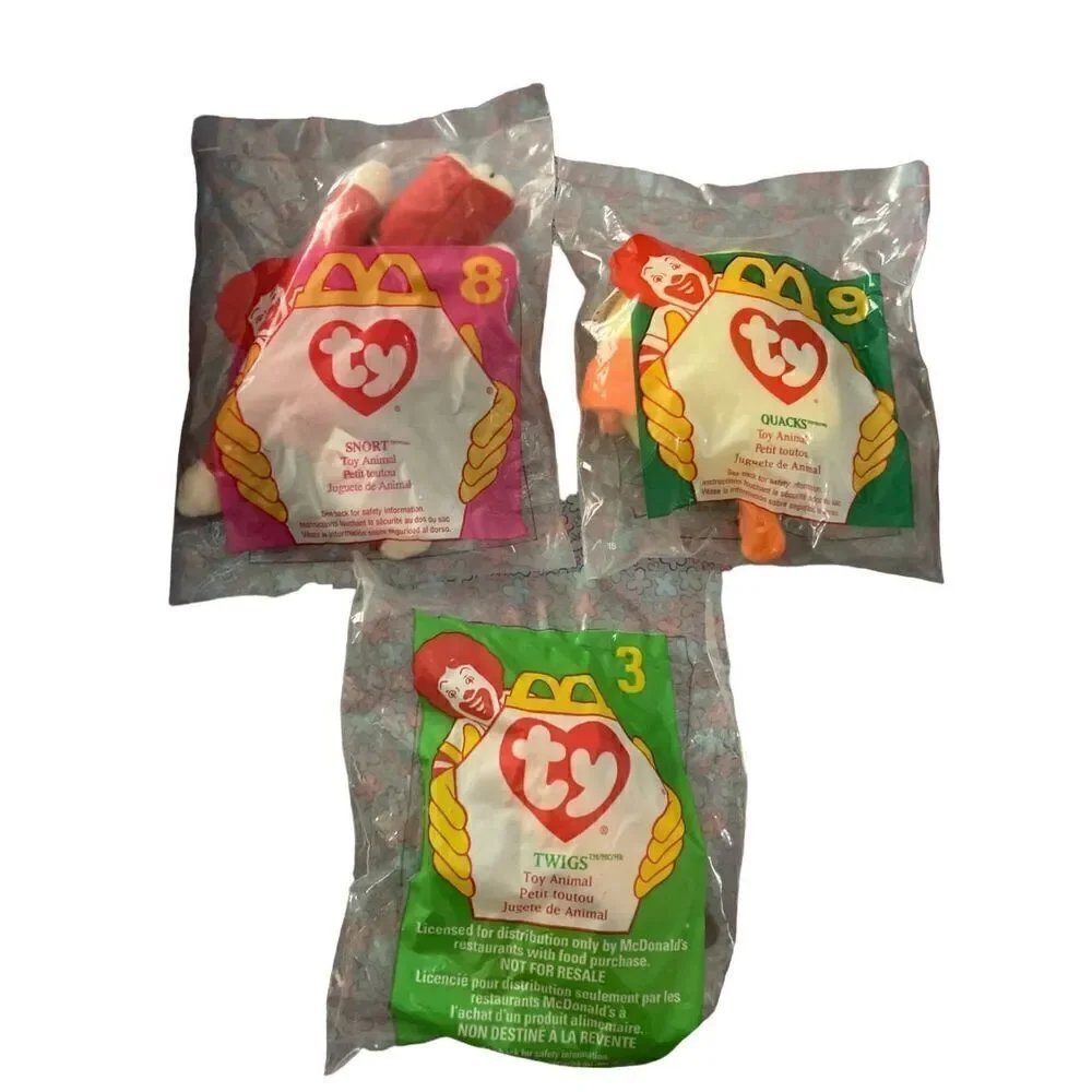 Lot of 3 New Unopened Mini Ty Beanie Baby Plush Collectible Vintage 90s